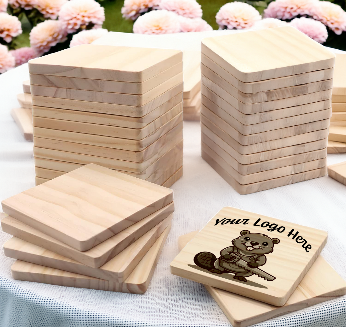 Custom Precision Engraved Coasters | Round & Square Wood Coasters