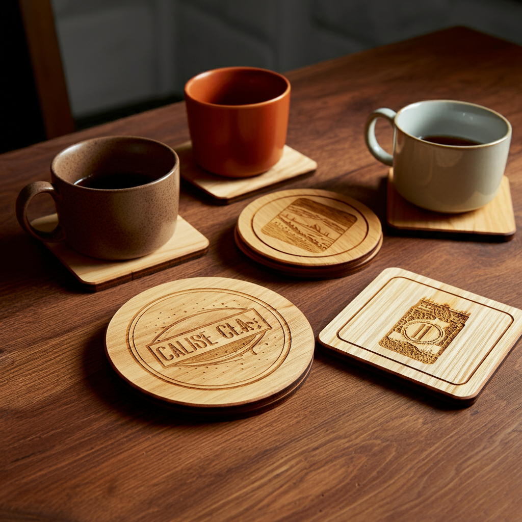 Custom Precision Engraved Coasters | Round & Square Wood Coasters