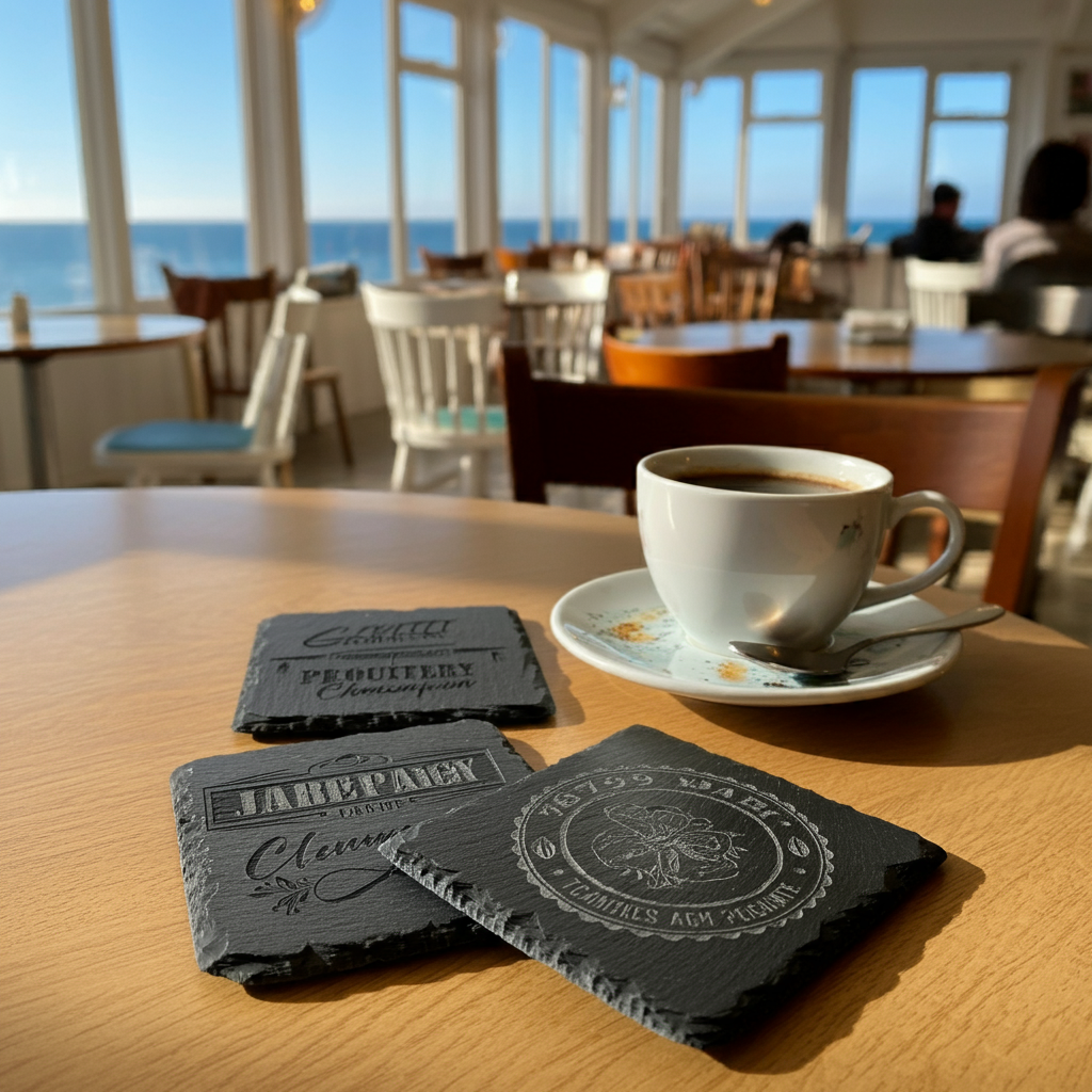 Custom Precision Engraved Coasters | Round & Square Slate Coasters