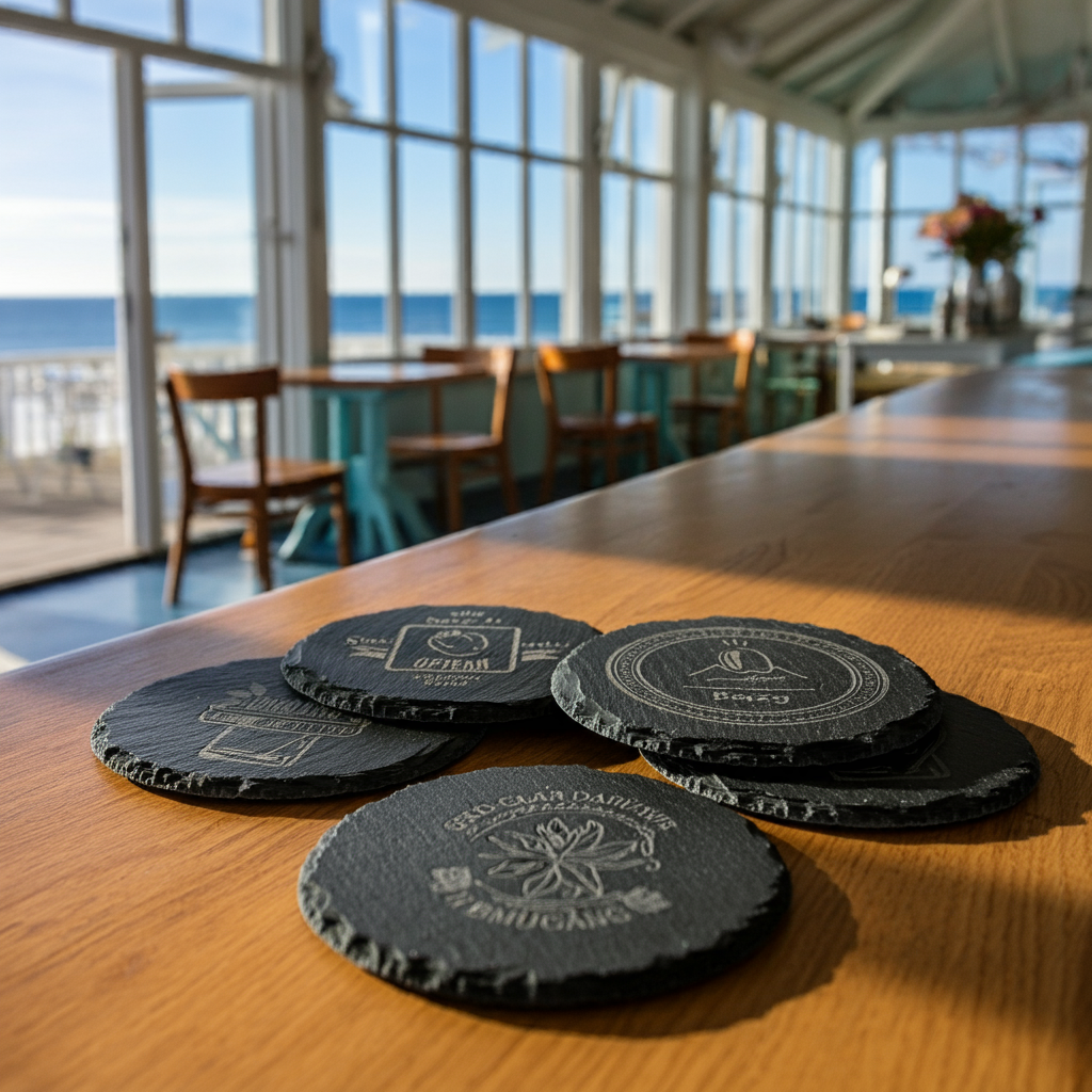 Custom Precision Engraved Coasters | Round & Square Slate Coasters