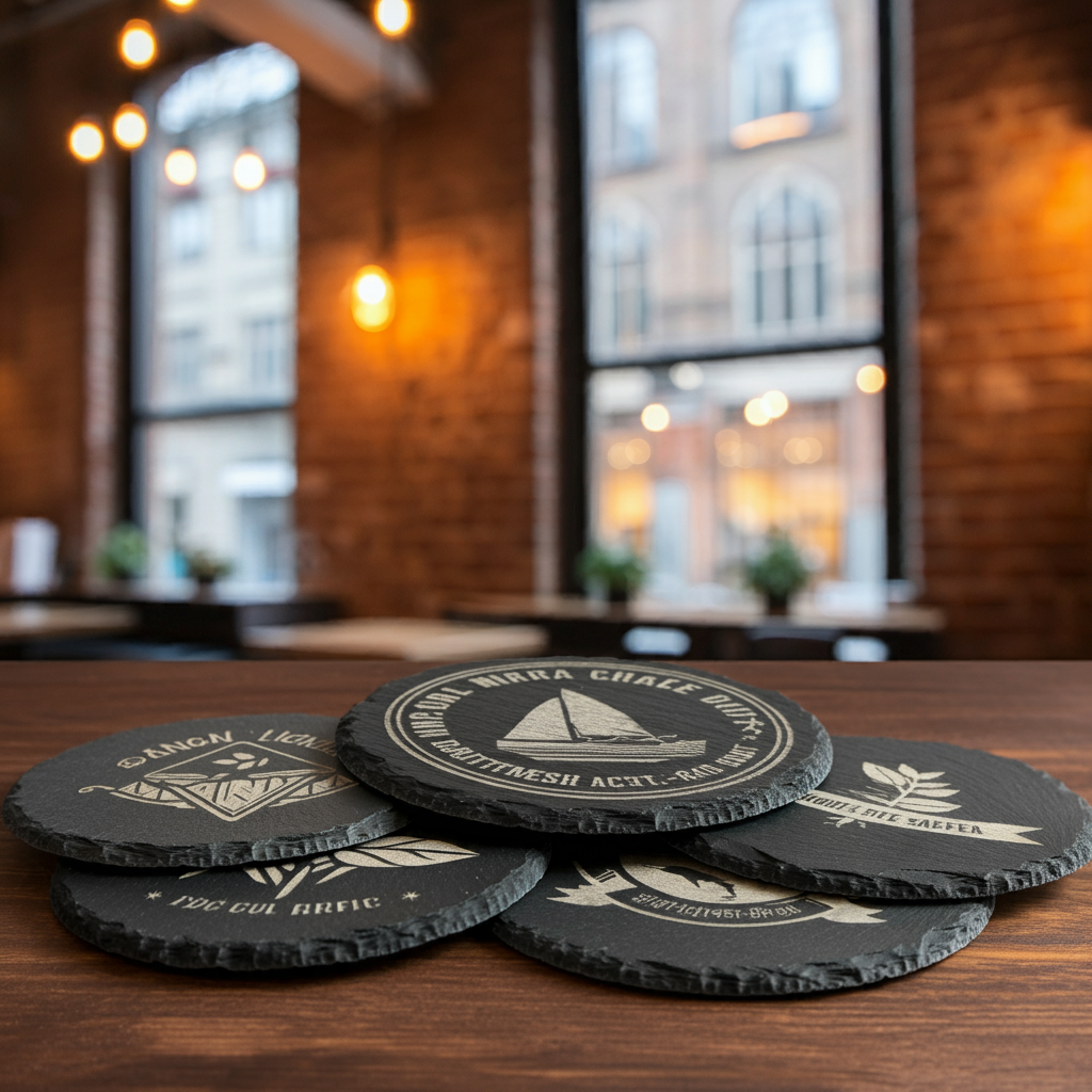 Custom Precision Engraved Coasters | Round & Square Slate Coasters